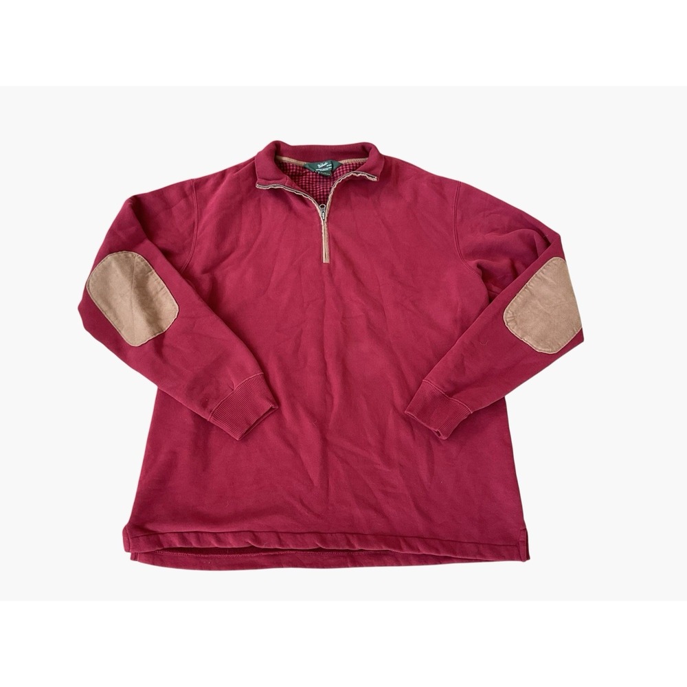 Woolrich Mens Red 1/4 Zip Pullover Elbow Patch Mock Neck Sweatshirt Mens L SOFT